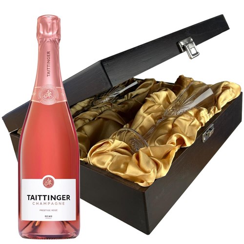 Taittinger Rose Champagne 75cl And Flutes In Luxury Presentation Box